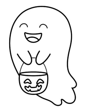Dibujo de Halloween Truco Trato Lindo Fantasma para Colorear