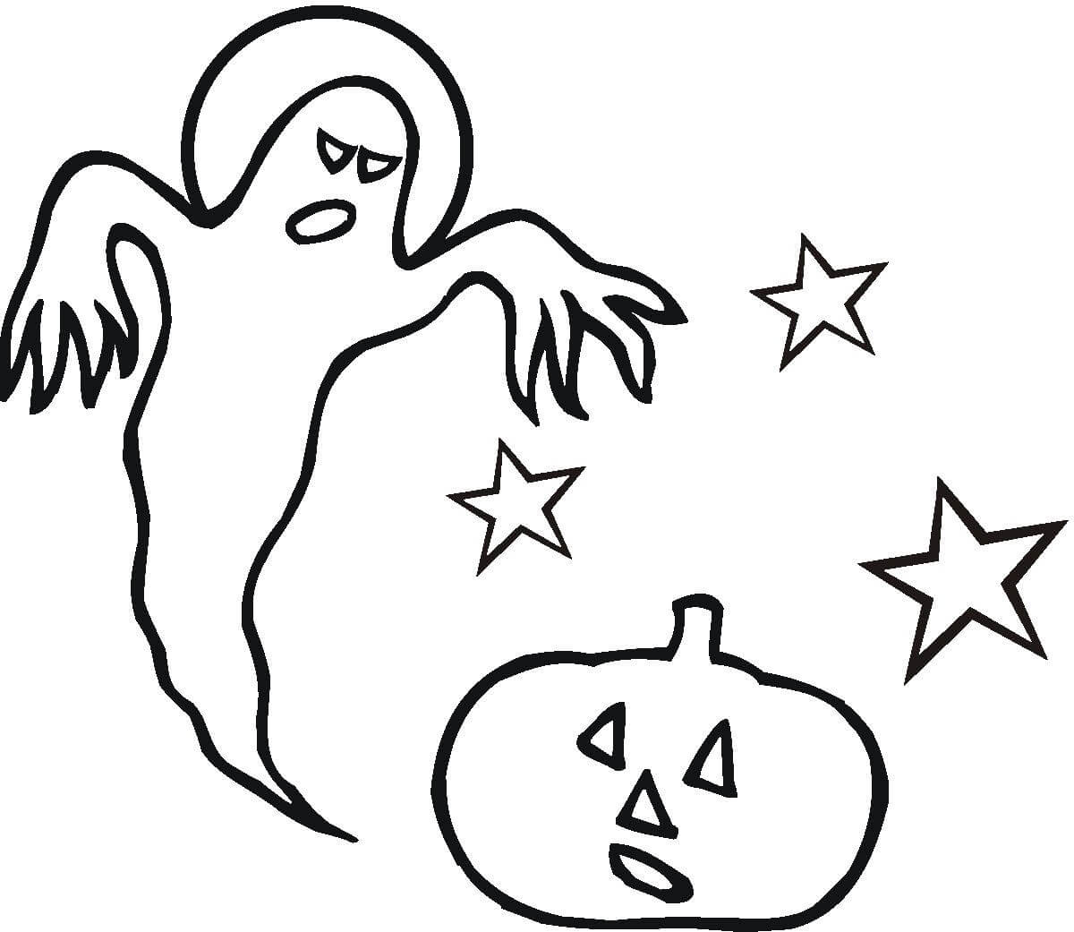 Dibujo de Fantasma con Calabaza para Colorear