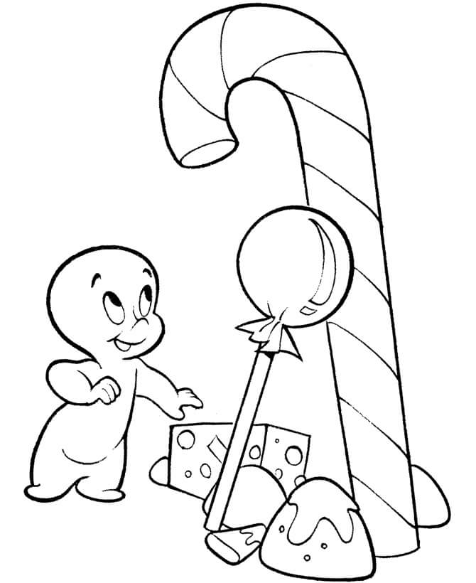 Dibujo de Fantasma con Caramelos para Colorear