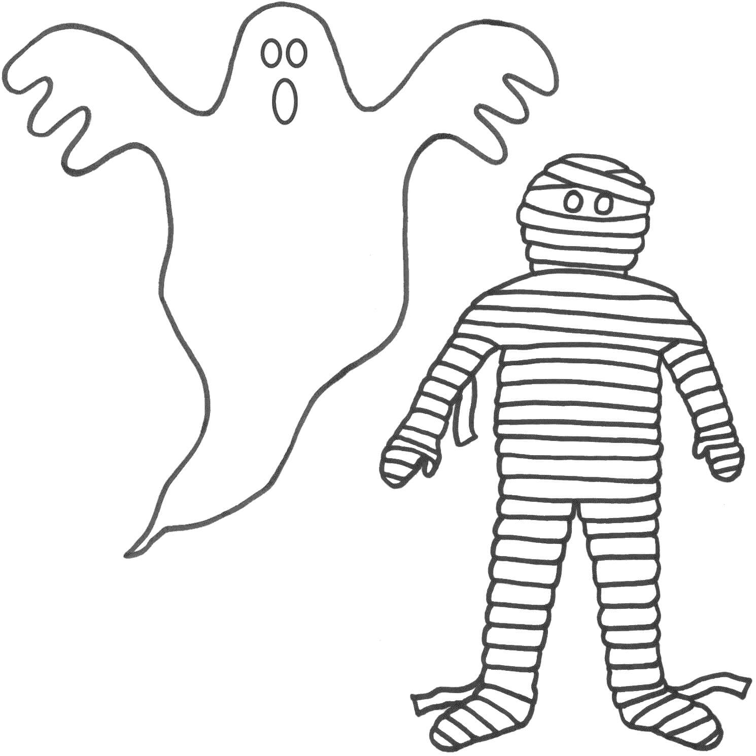 Dibujo de Fantasma y Momia para Colorear