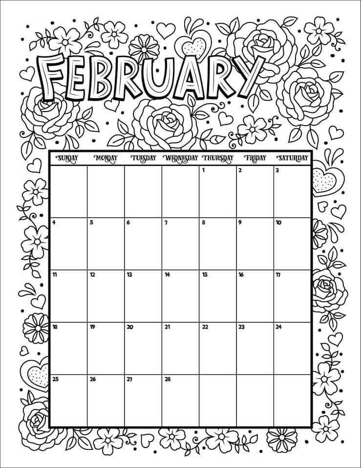Dibujo de Calendario Febrero para Colorear