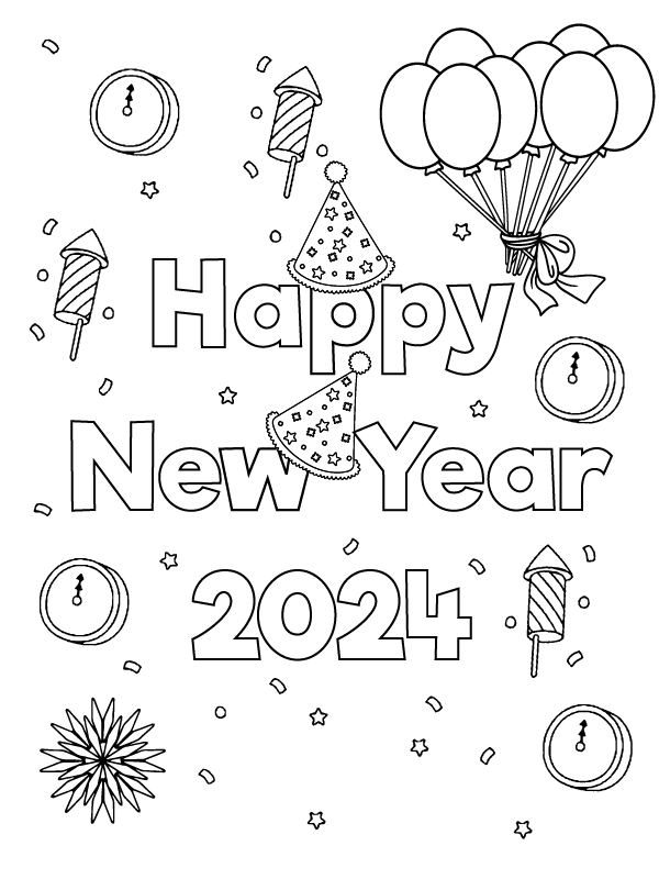 Dibujo de Celebratory 2024 Printable Coloring Page para Colorear