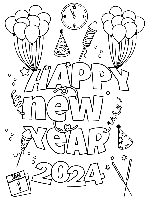 Dibujo de Free Coloring Sheet Welcoming 2024 Page para Colorear
