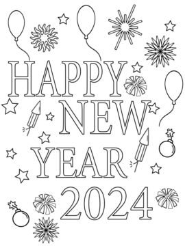 Dibujo de Free Printable New Year 2024 Coloring Page para Colorear
