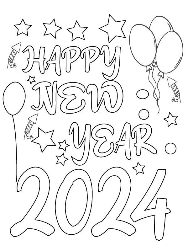 Dibujo de Printable Joy Happy New Year 2024 Coloring Page para Colorear