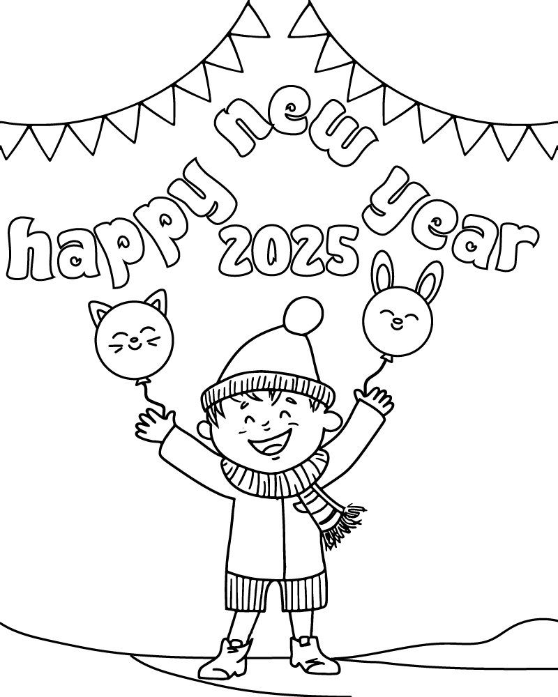 Dibujo de Easy Happy New Year 2025 Free Coloring Page para Colorear