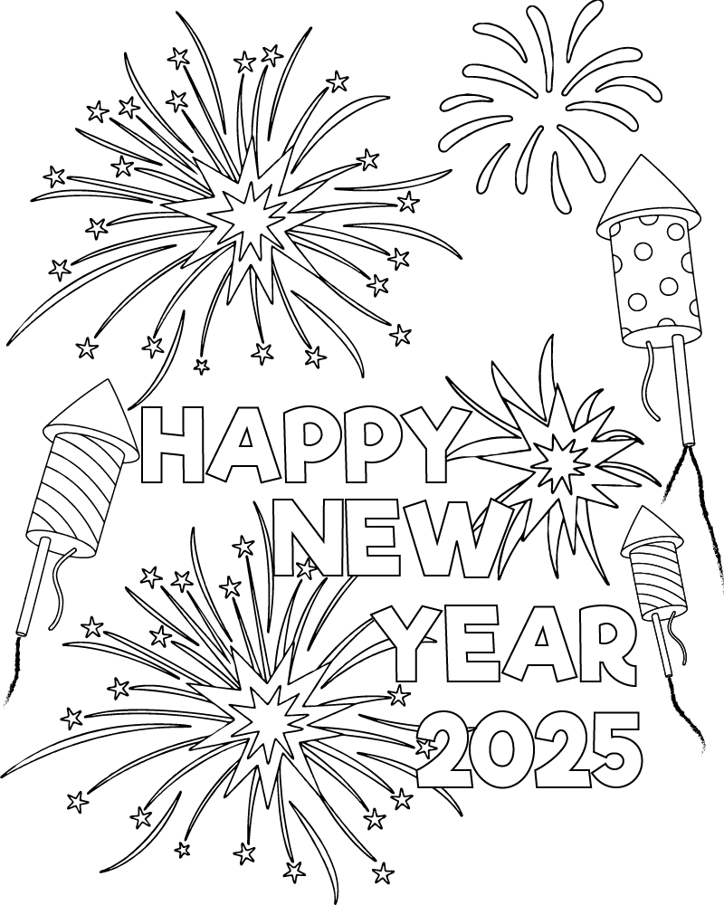 Dibujo de Free Happy New Year Fireworks Coloring Page para Colorear