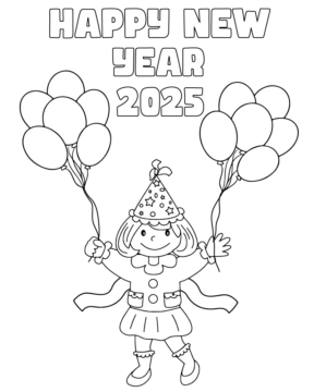 Dibujo de Happy New Year 2025 For Kids Printable para Colorear