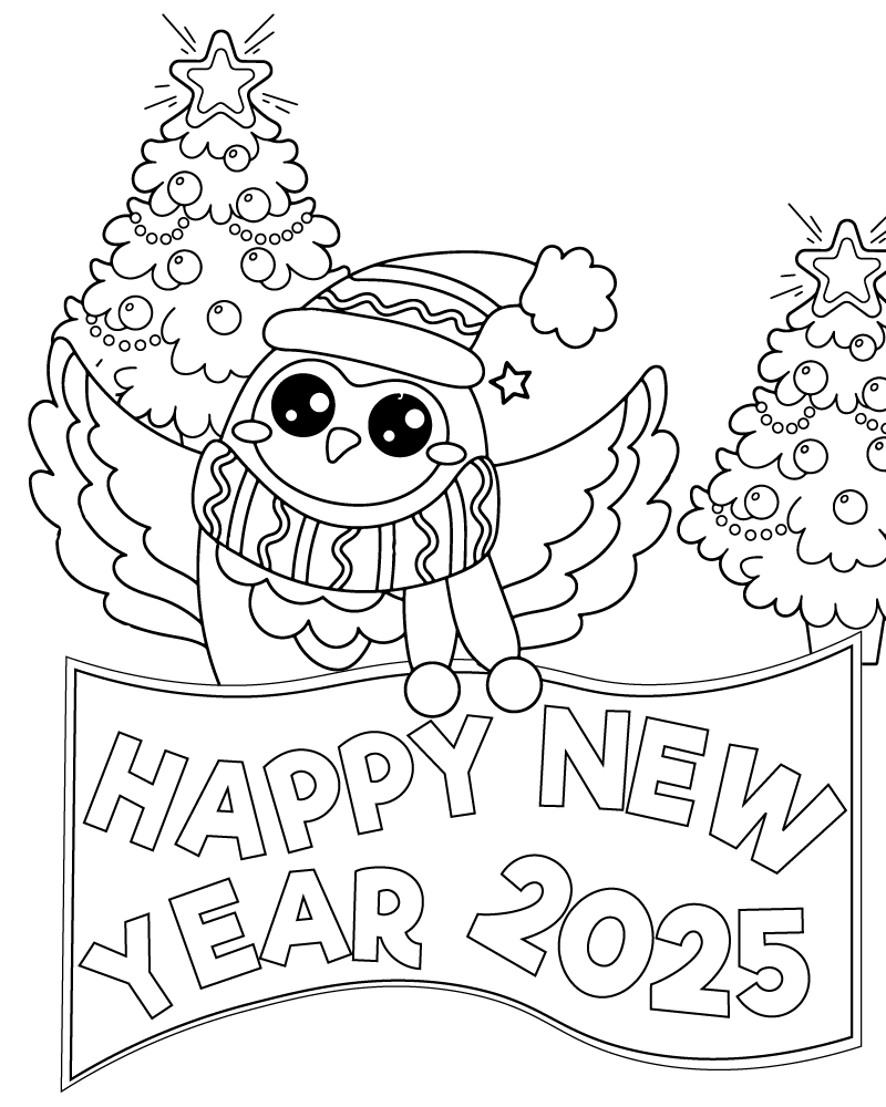 Dibujo de Happy New Year Banner Coloring Page para Colorear