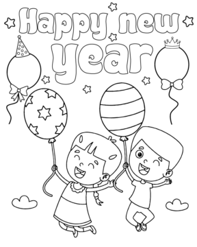 Dibujo de Happy New Year With Kids Coloring Page para Colorear