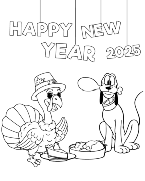 Dibujo de New Year With Disney Characters Coloring Page para Colorear