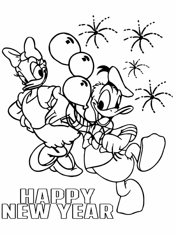 Dibujo de Daisy y Donald Duck Feliz a o Nuevo P Gina para Colorear