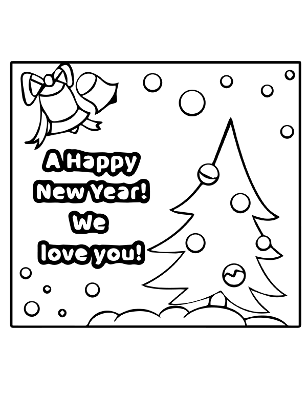 Dibujo de Feliz a o Nuevo Campanas y árbol P Gina para Colorear