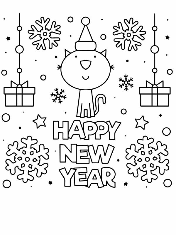 Dibujo de Gata Feliz a o Nuevo P Gina para Colorear