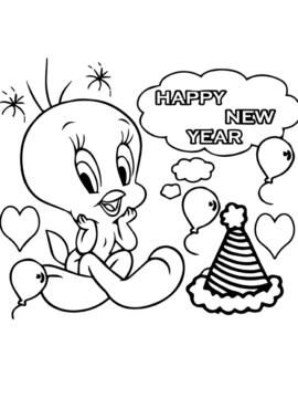 Dibujo de Tweety Bird y Feliz a o Nuevo P Gina para Colorear