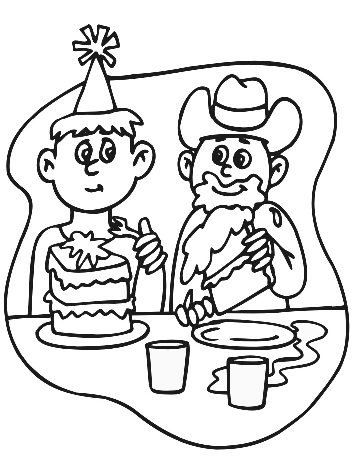 Dibujo de 2 Ni Os con Pastel de cumpleaños para Colorear