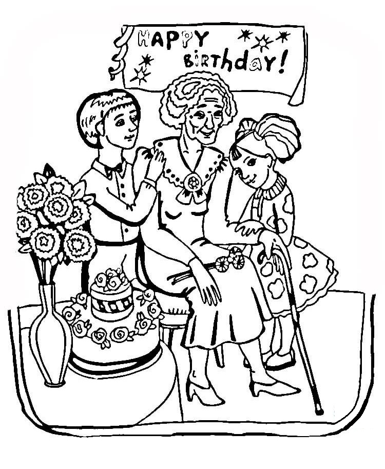 Dibujo de Cumplea Os de la Abuela para Colorear