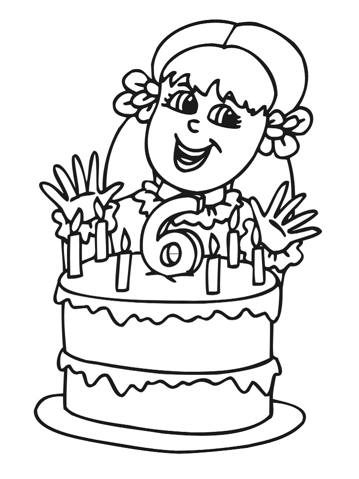 Dibujo de Cumpleaños de niña de 6 años para Colorear