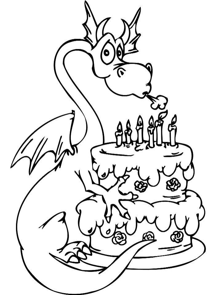 Dibujo de Cumpleaños para dragón para Colorear