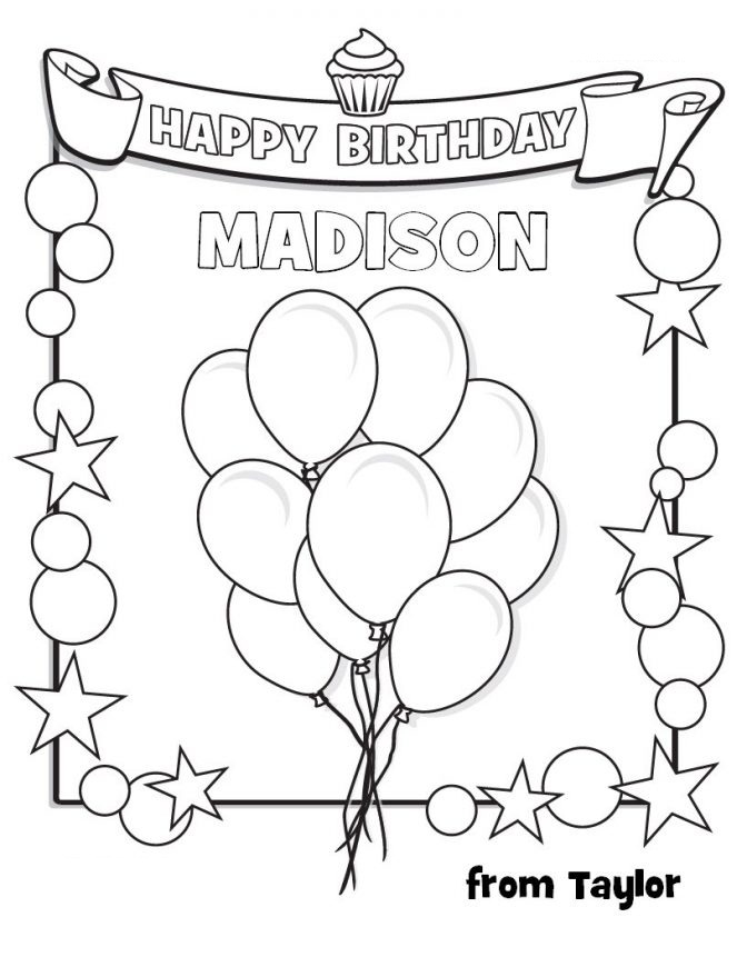Dibujo de Feliz cumpleaños Madison para Colorear