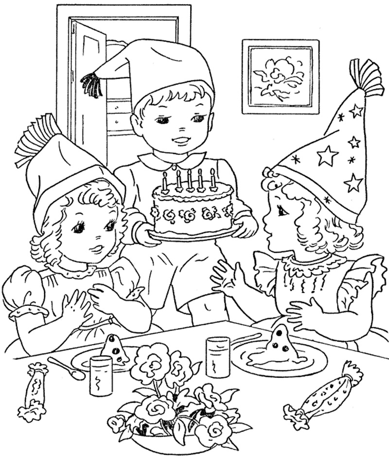 Dibujo de Fiesta de cumpleaños para niños para Colorear