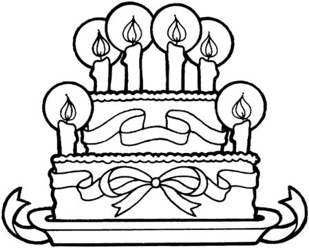 Dibujo de Pastel de cumpleaños con Cintas para Colorear