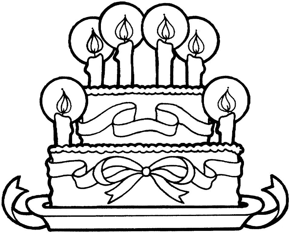 Dibujo de Pastel de cumpleaños con Cintas para Colorear