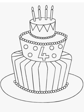 Dibujo de Pastel de cumpleaños de 4 años para Colorear