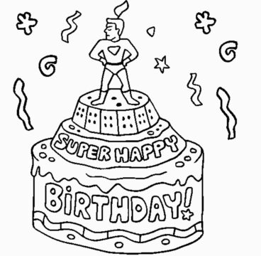 Dibujo de Pastel de cumpleaños Super Feliz para Colorear