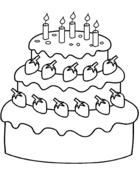 Dibujo de Tarta de cumpleaños de Fresa para Colorear