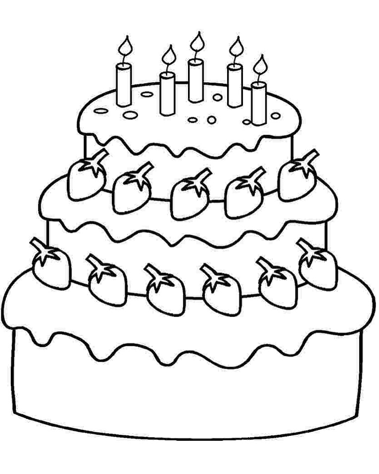Dibujo de Tarta de cumpleaños de Fresa para Colorear