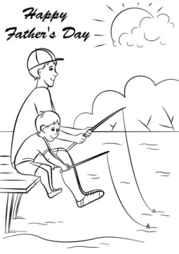 Dibujo de Happy Fathers Day Fishing Together Coloring Pagejpg para Colorear