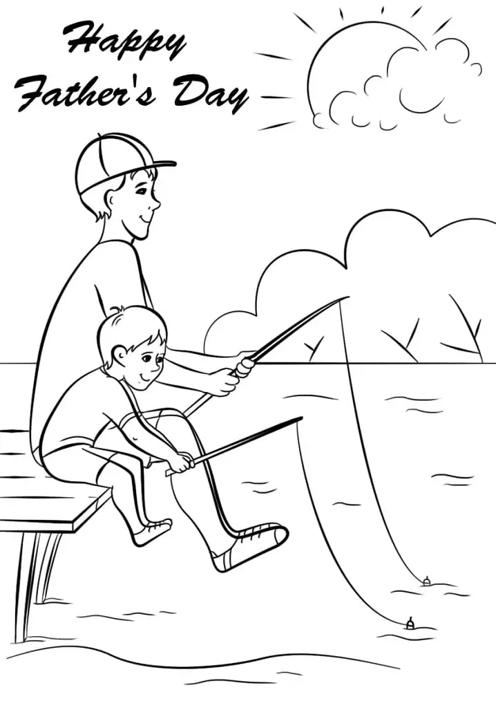 Dibujo de Happy Fathers Day Fishing Together Coloring Pagejpg para Colorear