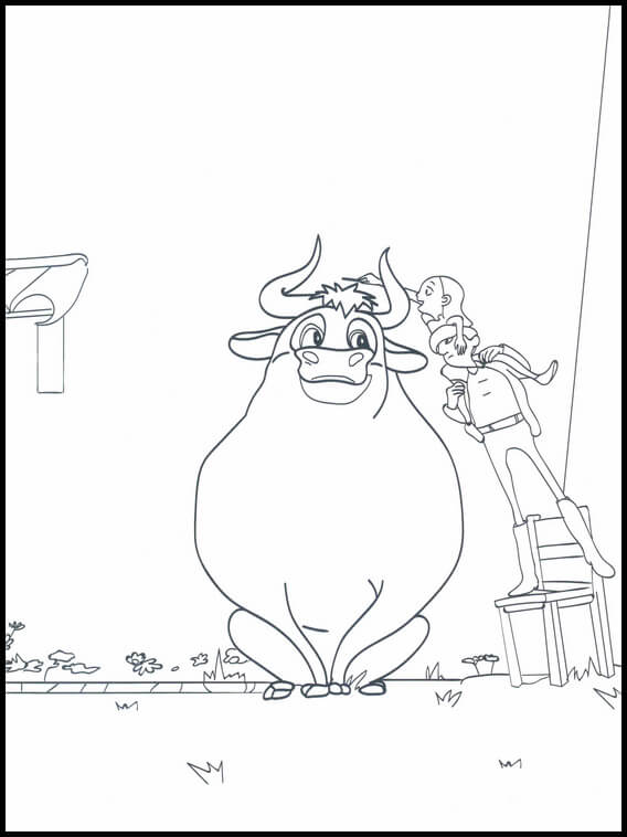 Dibujo de Feliz Ferdinand con niña para Colorear