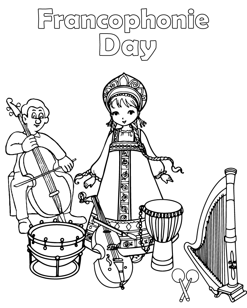 Dibujo de Francophonie Day Music Instruments Coloring Page para Colorear