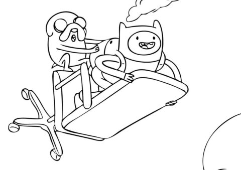 Dibujo de Finn y Jack Volando con una Silla para Colorear