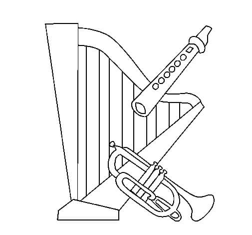 Dibujo de Arpa Flauta y Trompeta para Colorear