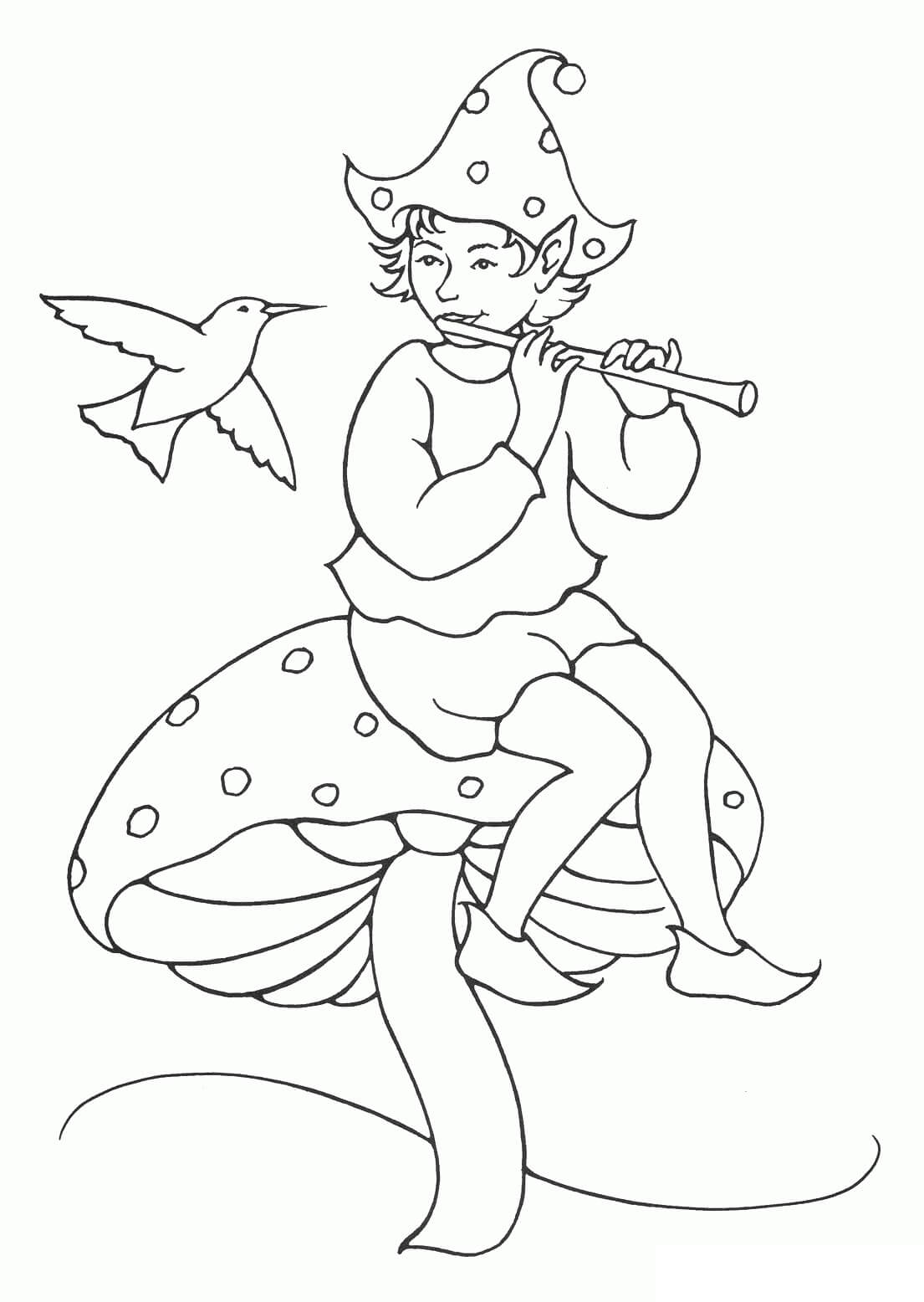 Dibujo de Elfo Tocando la Flauta para Colorear