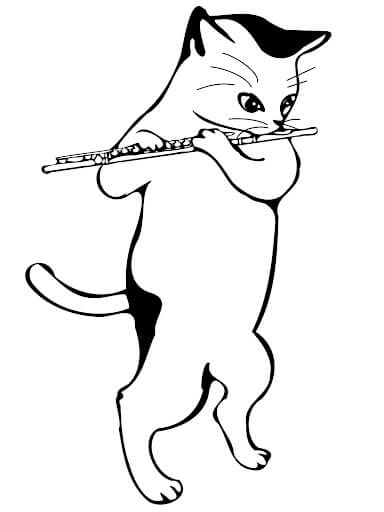 Dibujo de Gato Tocando la Flauta para Colorear