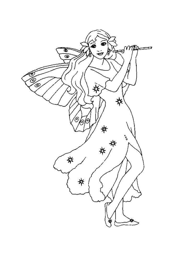 Dibujo de Hada Toca la Flauta para Colorear