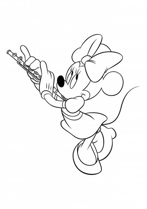 Dibujo de Minnie Mouse Toca la Flauta para Colorear