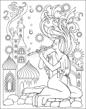 Dibujo de Nia Juego Flauta para Colorear