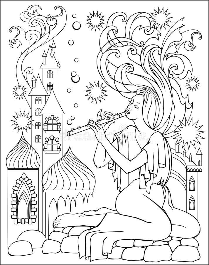 Dibujo de Nia Juego Flauta para Colorear