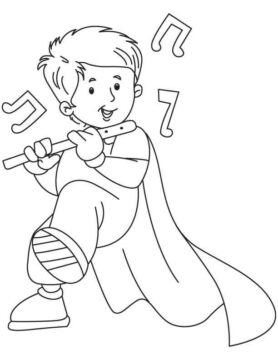 Dibujo de Nio Tocando la Flauta para Colorear