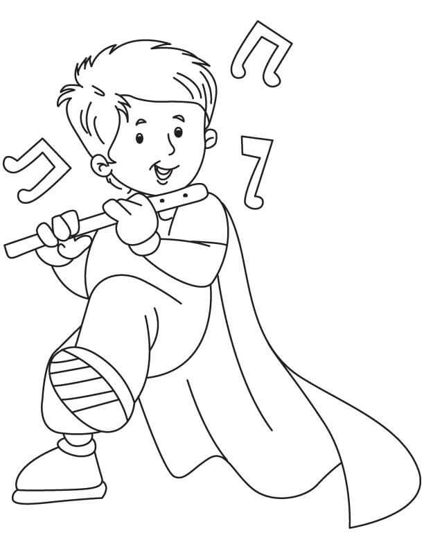 Dibujo de Nio Tocando la Flauta para Colorear