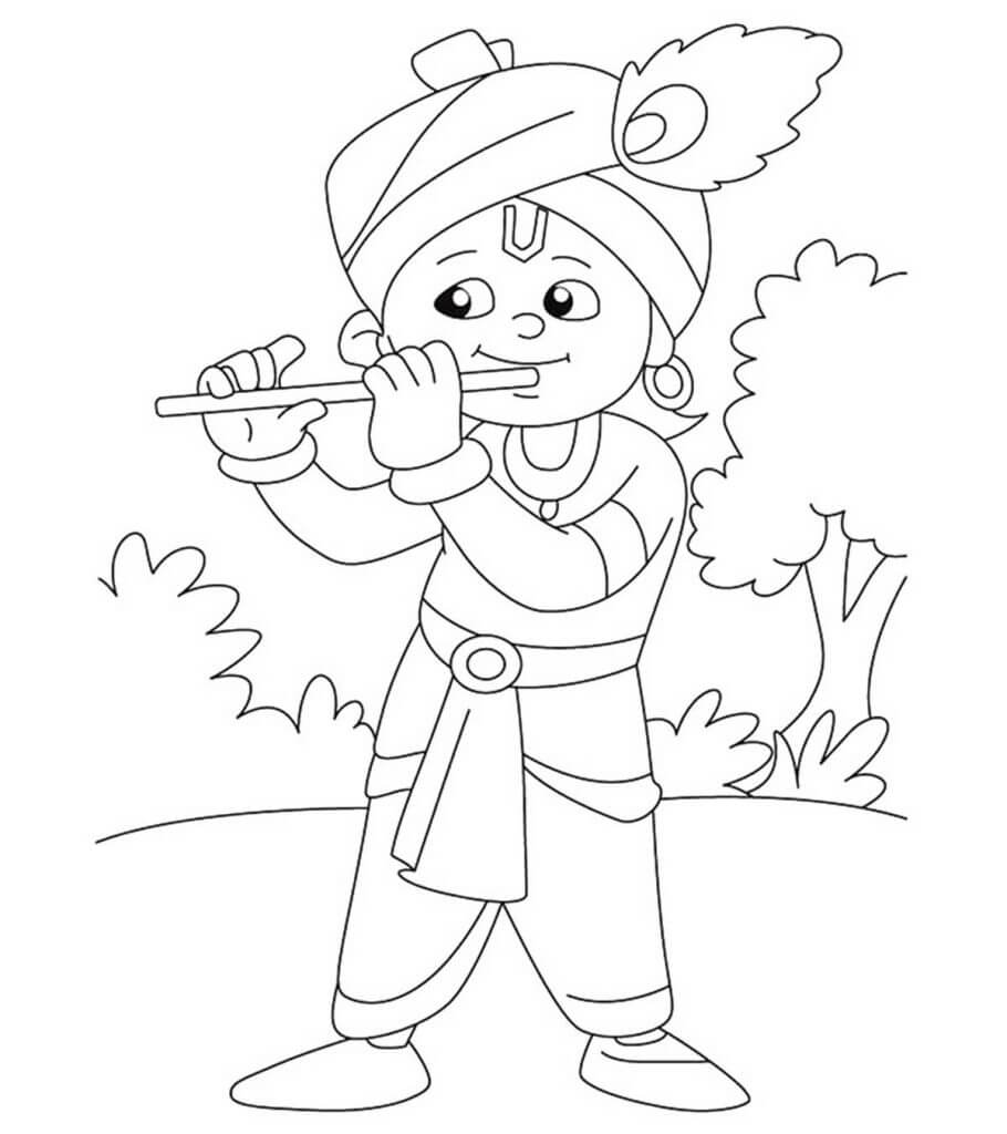 Dibujo de Nio de Dibujos Animados Tocando la Flauta para Colorear