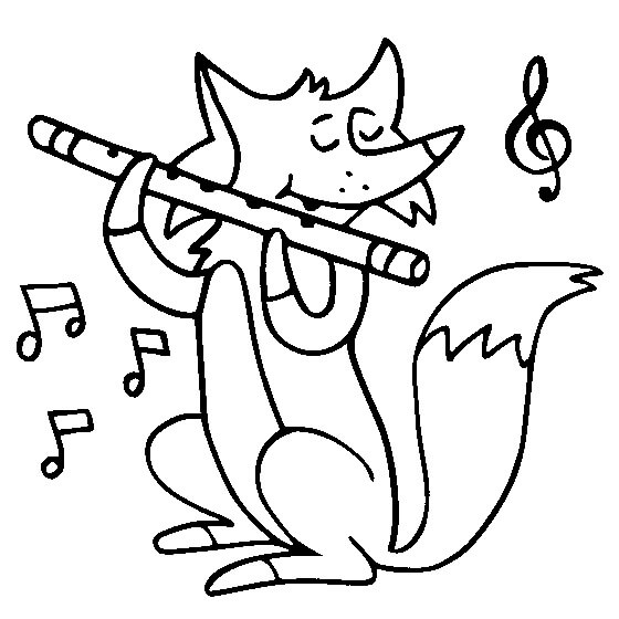 Dibujo de Zorro Tocando la Flauta para Colorear