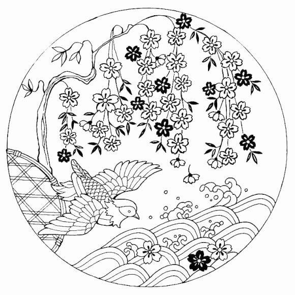 Dibujo de Flor de Cerezo en Crculo 1 para Colorear
