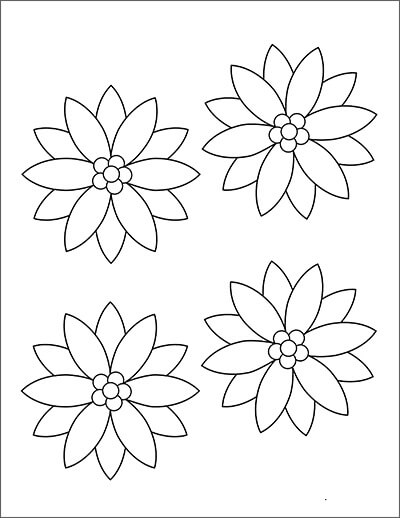 Dibujo de Poinsettia de Cuatro Flores para Colorear