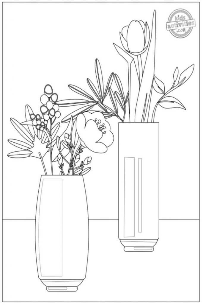 Dibujo de Florero de Dos Flores para Colorear